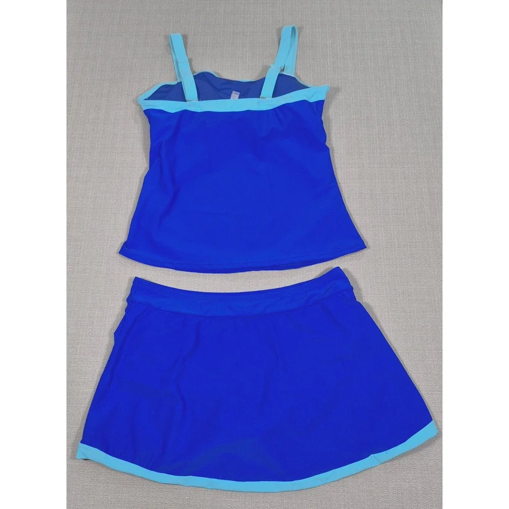 Tempt ME Tankini Swimsuit with Skirt Blue Tummy Control Two Piece Large NWOT